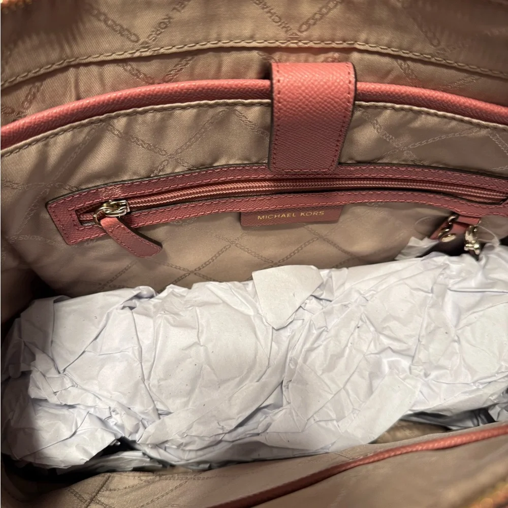 NEW Michael Kors Maddie Medium East/West Leather Tote Dusty Rose Pink